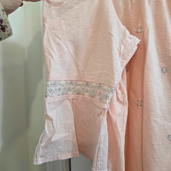 Style & Co Peasant Cold Shoulder Top - Pink with Silver and White Accents - Picture 7 of 11